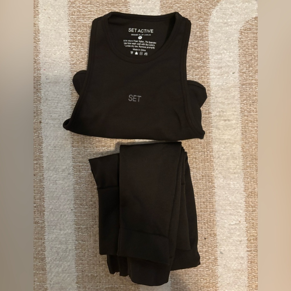 SET Active Black Ribbed Tank and Leggings Set